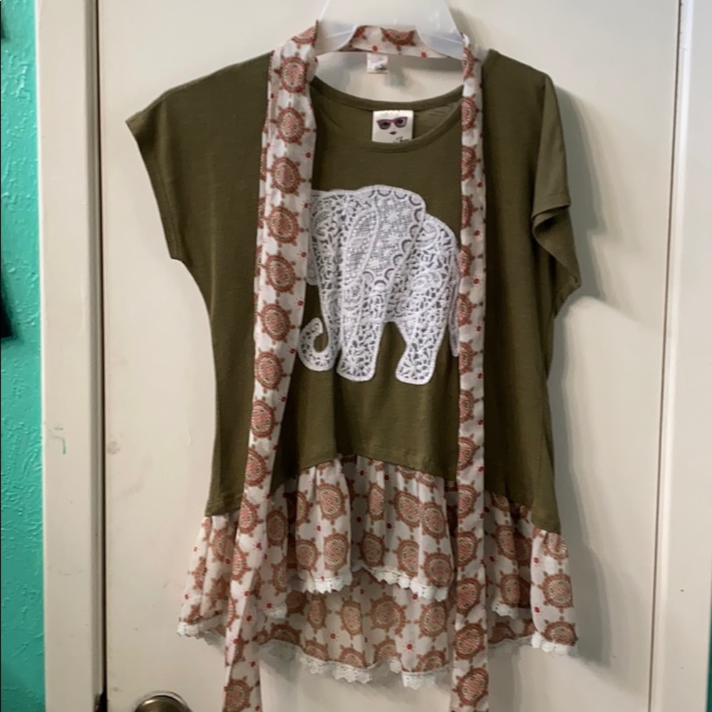 Green Top with design and matching scarf